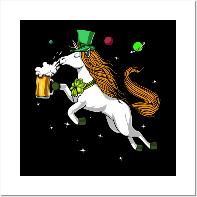 Leprechaun Unicorn St Patricks Day Beer Irish Party Wall Art by underheaven